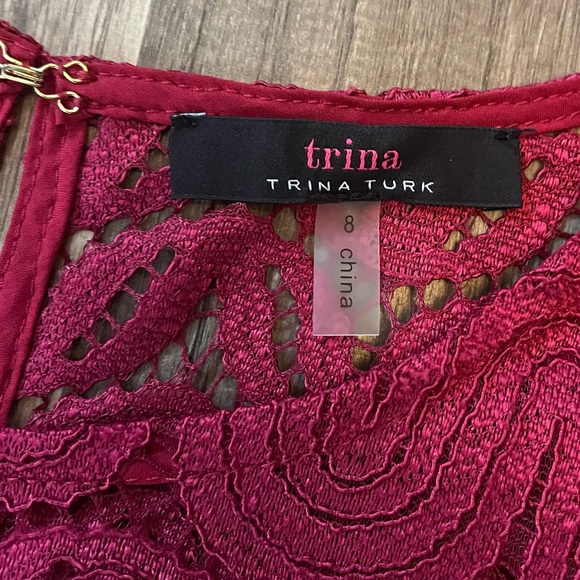 Trina Turk Mai-Tai Ruffle-Sleeve Lace Sheath Dress, Cranberry SZ 8 - Picture 8 of 16